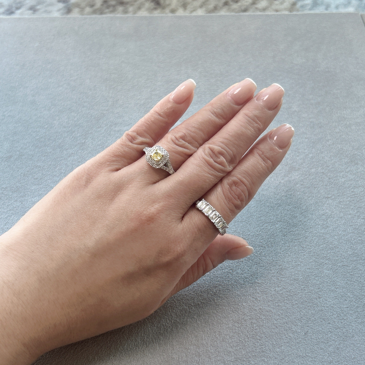 28［一点物］リング ファンシーインテンスイエローダイヤ 0.5ct SQ PT/K18YG