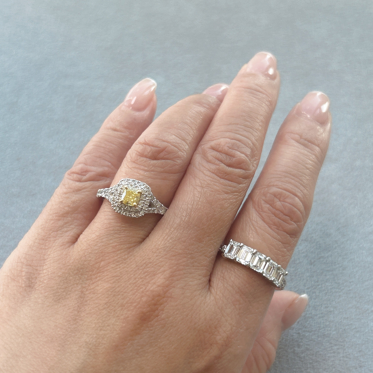 28［一点物］リング ファンシーインテンスイエローダイヤ 0.5ct SQ PT/K18YG