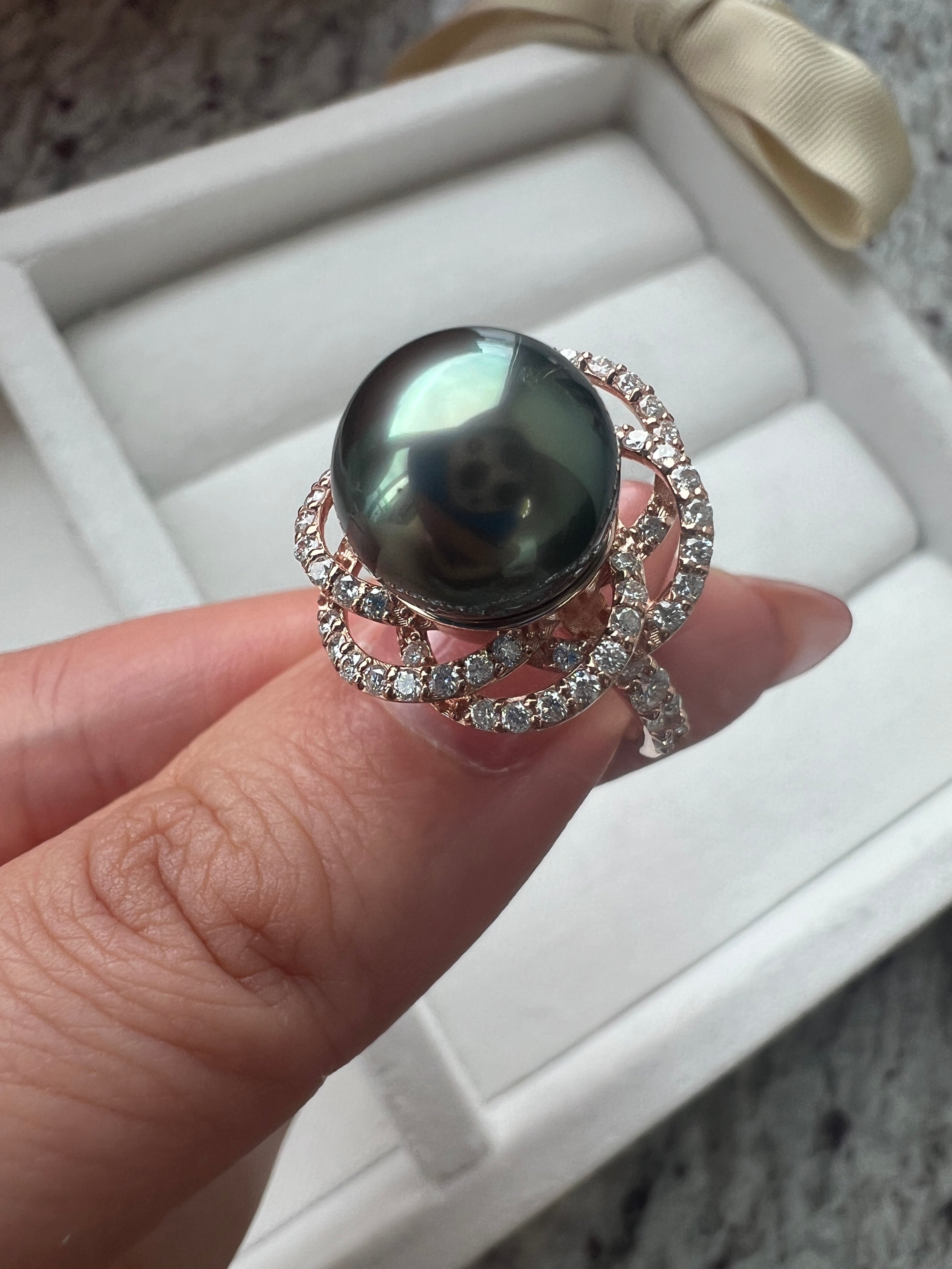 ［黒椿］リング 南洋真珠11mm