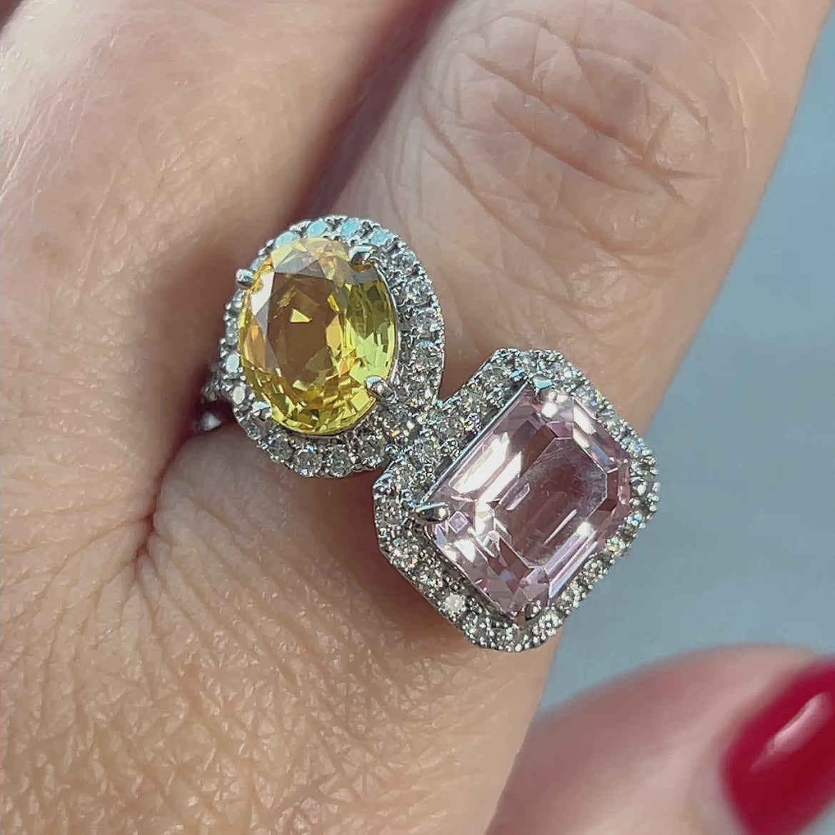 ［ベニエ］リング イエローサファイア 1.7ct OV/モルガナイト 1.9ct EM