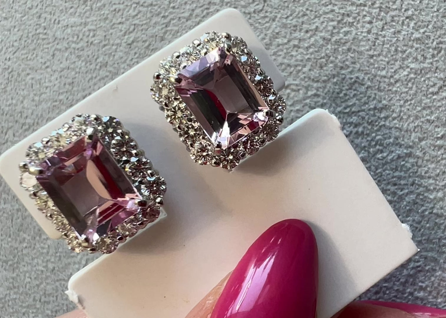 2［即納/一点物/春色の希望］ピアス モルガナイト 1.6ct前後×2 SQ PT